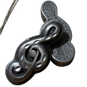 Vintage Torino Pewter Treble Clef Music Note Brooch Pin Jewelry Set
